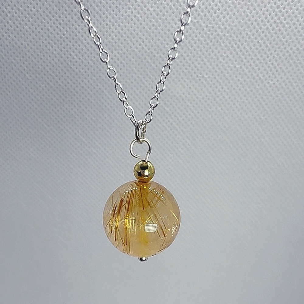 Elegant Golden Rutilated Quartz Pendant Necklace!